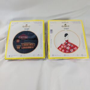 2 DMC Counted Cross Stitch Kits 6" Hoop Included Carmen & Route 66 Motel New